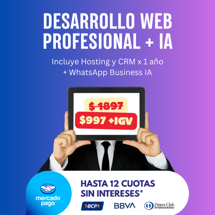 Creación de Páginas web Inteligentes (Desarrollo Web + CRM x 1año + IA Whatsapp)